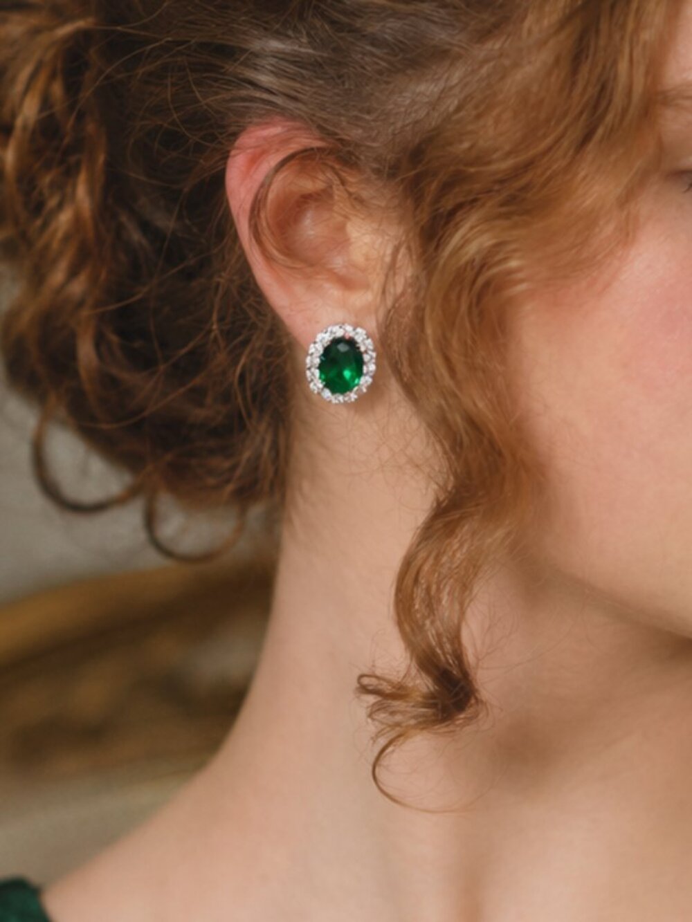 Green and Silver Oval Earrings Earrings